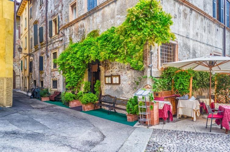 Historical buildings in the old city center of Verona, Italy